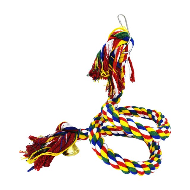 Xuanheng Bird Spiral Rope Perch Bird Cage Toy, Hanging Flexible Resting with Bell, Parrot 0.5m