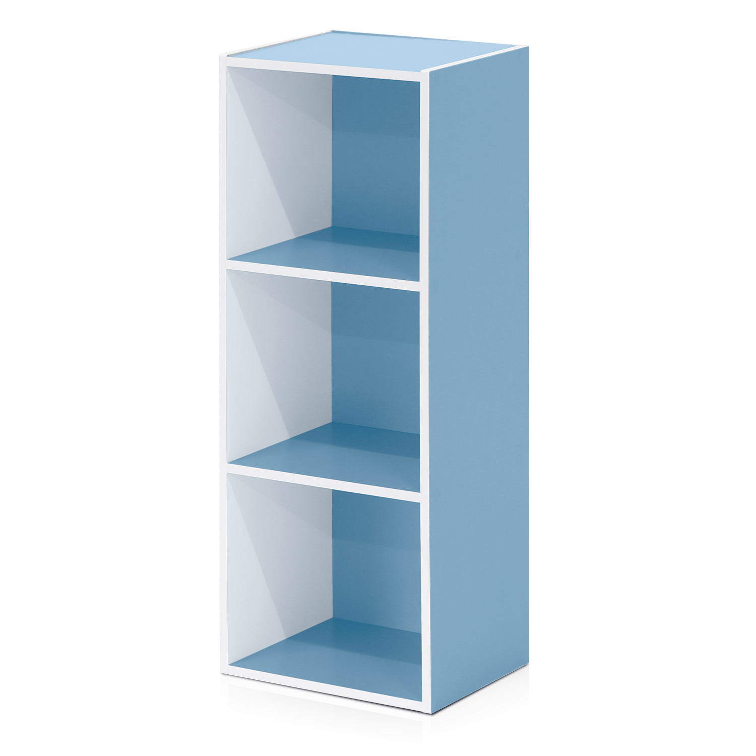 Furinno Luder Book Shelf, 3-Cube Bookshelf, Bookcase with Open Shelves, 9.3 x 12 x 31.5, for Home Office, Living Room, Bedroom, White/Light Blue