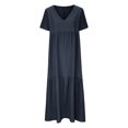 thumbnail image 4 of Fshaion Robe d'Été pour Femmes 2024 Grande Taille Coton Lin Couleur Unie Ample Col en V Manches Courtes Robe Liquidation à Moins de 10!, 4 of 7