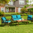 thumbnail image 2 of Costway Ensemble de Mobilier de Patio en Bois 4 Pcs Table Sofa Chaise Coussiné Jardin Turquoise, 2 of 10