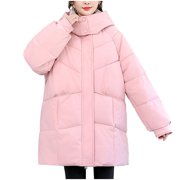 JGGSPWM Women's Thickened Warm Winter Coat Solid Color Long Sleeve Waterproof Puffer Jacket Parka with Detachable Hood Pink XXL