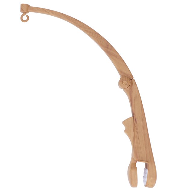 Bras Mobile avec Fini imitation grain de Bois, Conçu pour Attacher des Jouets aux Berceaux. Fabriqué en Plastique durable, Il Présente une Conception Pliable et un Mécanisme de Serrage Sécurisé pour une Fixation Facile aux surfaces Plates. le Bras Est stable et Convient aux Berceaux en Bois, Améliorant la Déco de la Chambre de Bébé.