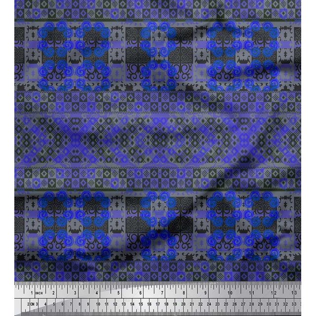 Soimoi Poly Georgette Fabric Check & Damask Ethnic Fabric Prints By Yard 52 Inch Wide