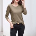 thumbnail image 1 of RXIRUCGD Hauts pour Femmes 2024 Col Rond Couleur Unie Chandail de Base Intérieur Haut/chemise à Manches Longues à Col Rond, Kaki, Taille : L, 1 of 9