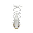 thumbnail image 4 of BLISSFUL STEP Women's Shoes Open Toe Lace Up Block Heel Strappy Heels Silver 7, 4 of 8