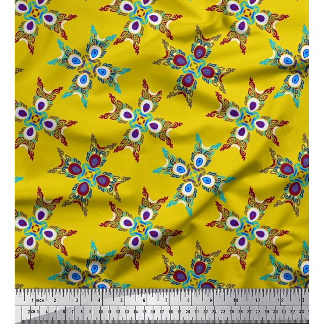 Soimoi Poly Georgette Fabric Tiles Moroccan Print Fabric by The Yard 42 Inch Wide