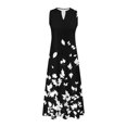 thumbnail image 5 of Ovzne Robes pour Femmes Robe de Plage Femme Mode Confortable Été Imprimé Sans Manches Robe à Col en V Robe de Vacances Imprimée Liquidation, 5 of 5