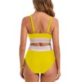 thumbnail image 4 of YUTK Womens Bathing Suits - Women's Bikini High Waisted Split Color Suit with Drawstring Gathered Abdominal Swimsuit Yellow M, 4 of 9