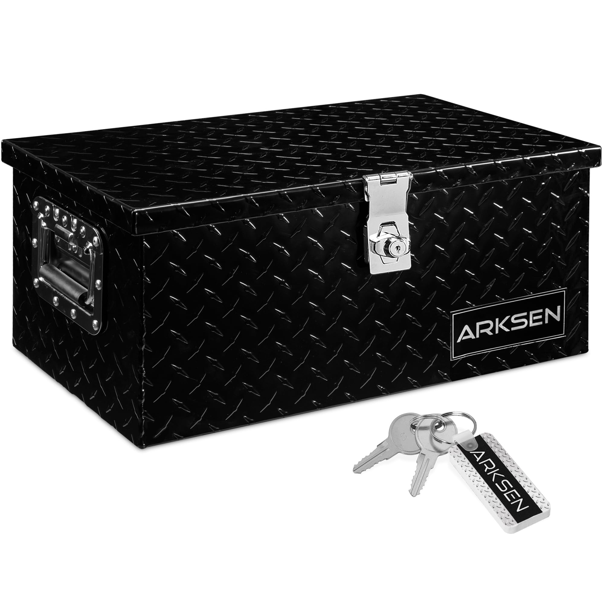 ARKSEN 20 Inch Heavy Duty Aluminum Diamond Plate Tool Box Chest Box Pick Up Truck Bed RV Trailer Toolbox Storage with Side Handle and Lock Keys - Black