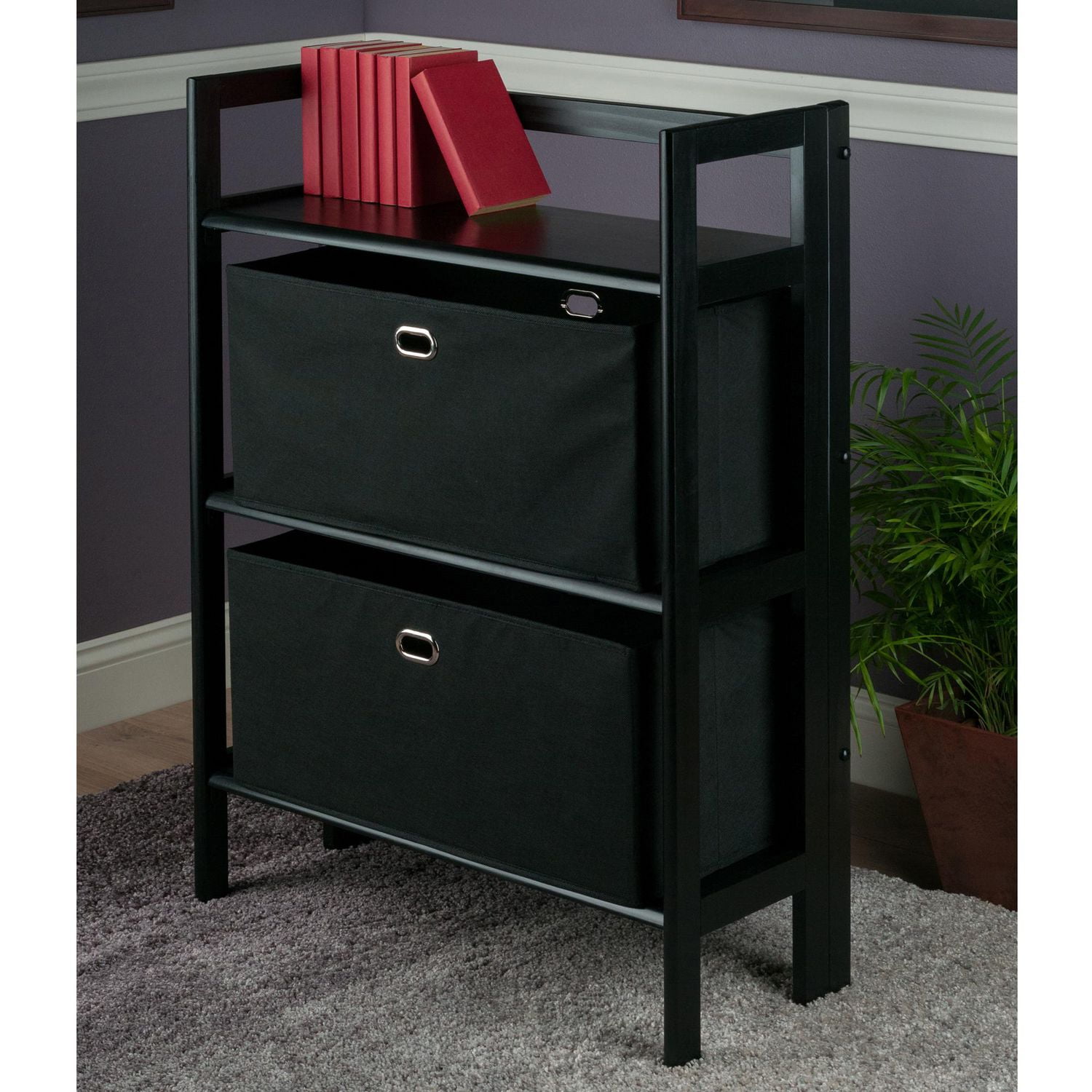 Torino 3-PC Set Folding Bookcase w/ Fabric Basket