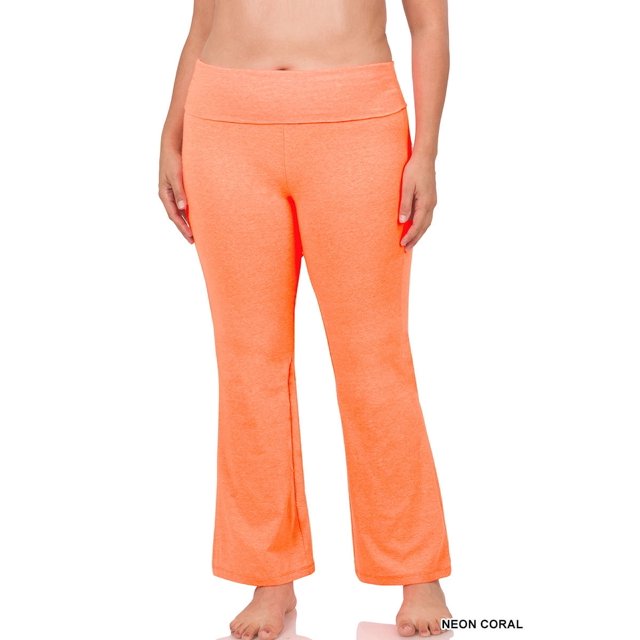CHUANK Womens & Plus Stretch Cotton Fold-Over High Waist Bootcut Workout Flared Yoga Pants