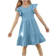 thumbnail image 1 of DecSea Robe d'Été à Volants Double Couche pour Filles, Décontractée, Unie, Col Ras du Cou, Robe de Plage, 1 of 9