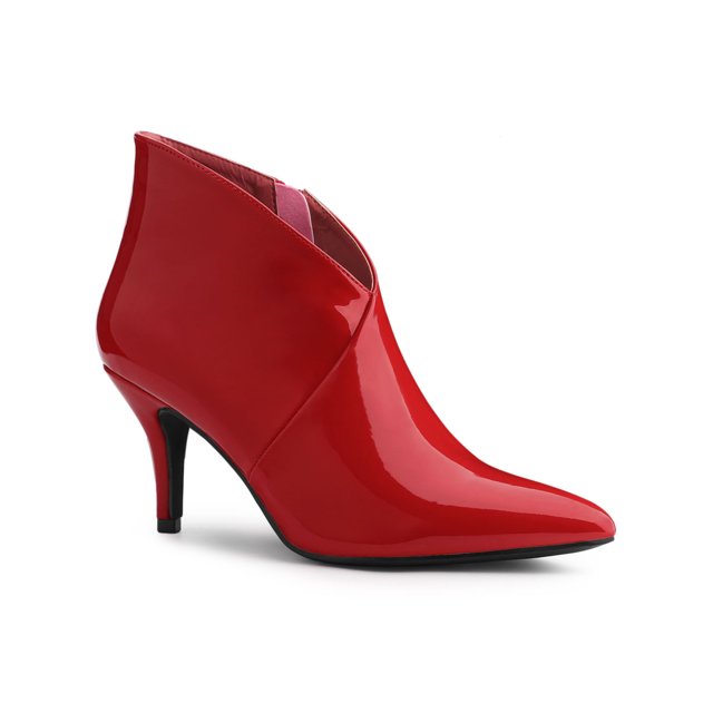 Unique Bargains Women's Point Toe Patent Leather Stiletto Heel Ankle Boot