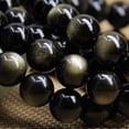 thumbnail image 3 of Bracelet Extensible Unisexe en Perles Rondes de 8 mm en Obsidienne Noire Dorée Naturelle avec Cristaux de Guérison 7 Pouces, 3 of 5