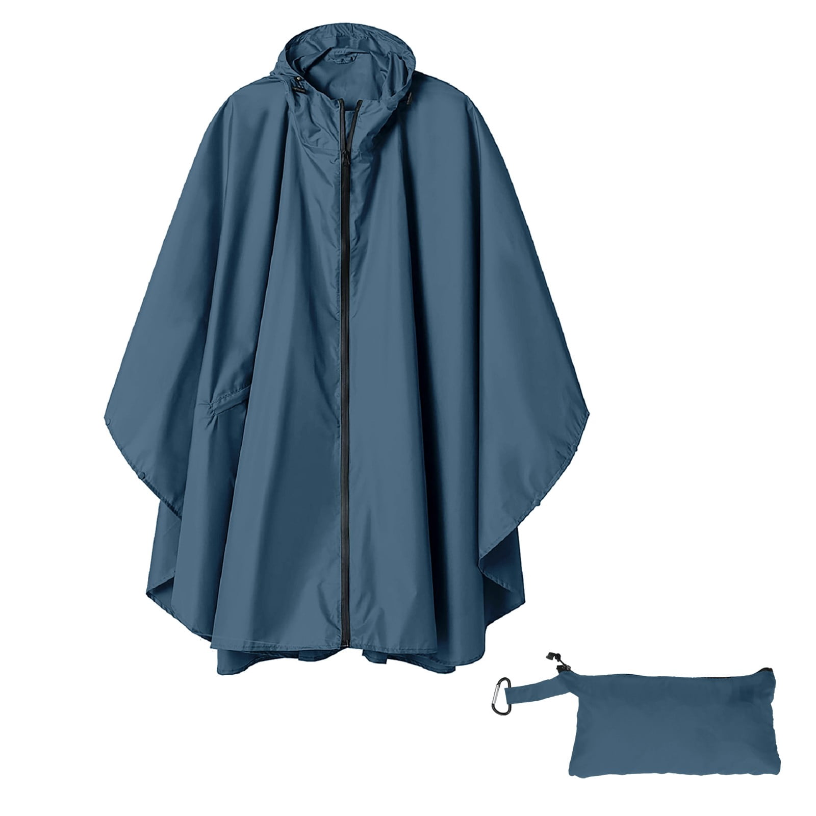 Clearance! Baberdicy Unisex Solid Color Hooded Zippered Poncho Shawl Navy