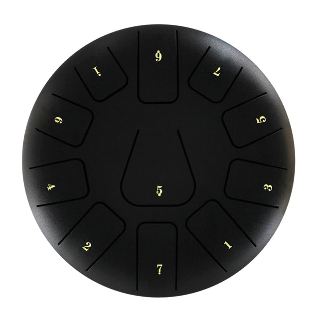 8-Inch 11-Note Titanium Steel Alloy Steel Tongue Drum in Black - Ethereal, Pure Sound for Beginners with Drum Mallets, Finger Picks, Note Sticker, Music Book, Cleaning Cloth & Carrying Bag Included