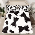 thumbnail image 2 of YST Cute Bow Knot Full Size Sheet Sets 4pcs, Cartoon Cow Pattern Microfiber Bed Sheets Set, Kawaii Simple Printed Kids Teens Bed Set For Bedroom, Black White Bows Bedroom Decor Bedding Set, 2 of 6