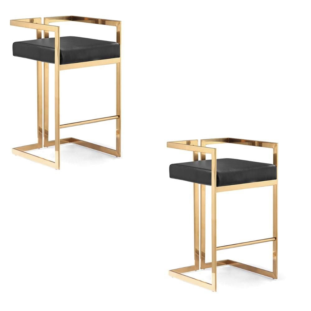 L'ensemble de 2 tabourets comprend un revêtement en PU moelleux pour une expérience d'assise confortable et un cadre en métal en acier inoxydable poli avec une luxueuse finition dorée brillante