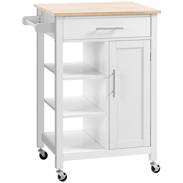 HOMCOM Compact Kitchen Trolley Utility Cart on Wheels with Open Shelf Grey