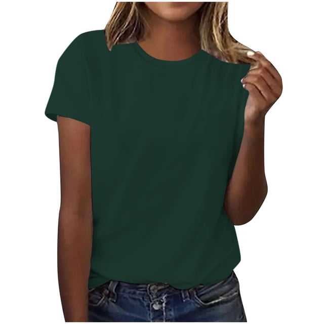 Pisexur Hauts d'Été pour Femmes Mode Chandail Décontracté Uni à Manches Courtes, Hauts pour Femmes Vert,G