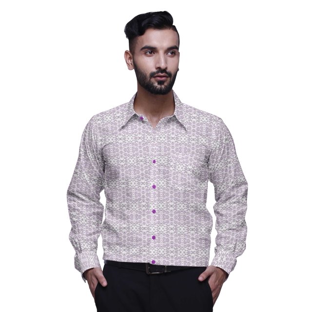 BESTMAN Chemise en Coton Imprimée avec Poches Col Évasé Boutonnée Chemise Formelle