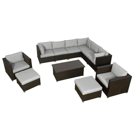 Innesbrook Collection Ensemble de conversation de patio en aluminium 11 pièces avec coussins gris