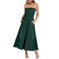 thumbnail image 4 of Penkiiy Robe Longue Maxi d'Été pour Femme, Sans Bretelles, Smockée, Coupe Évasée, Mode Bohème, Plage, Fête, avec Poches, TG, Vert, 4 of 7