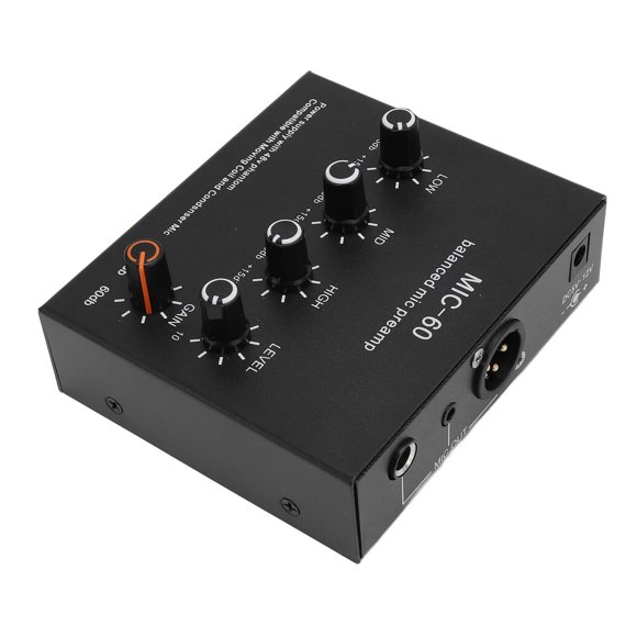 Mic Gain Booster, 48V Power Microphone Preamp Enhance Recording Effect 60db High Gain for Dynamic Condenser Mic EU Plug,US Plug