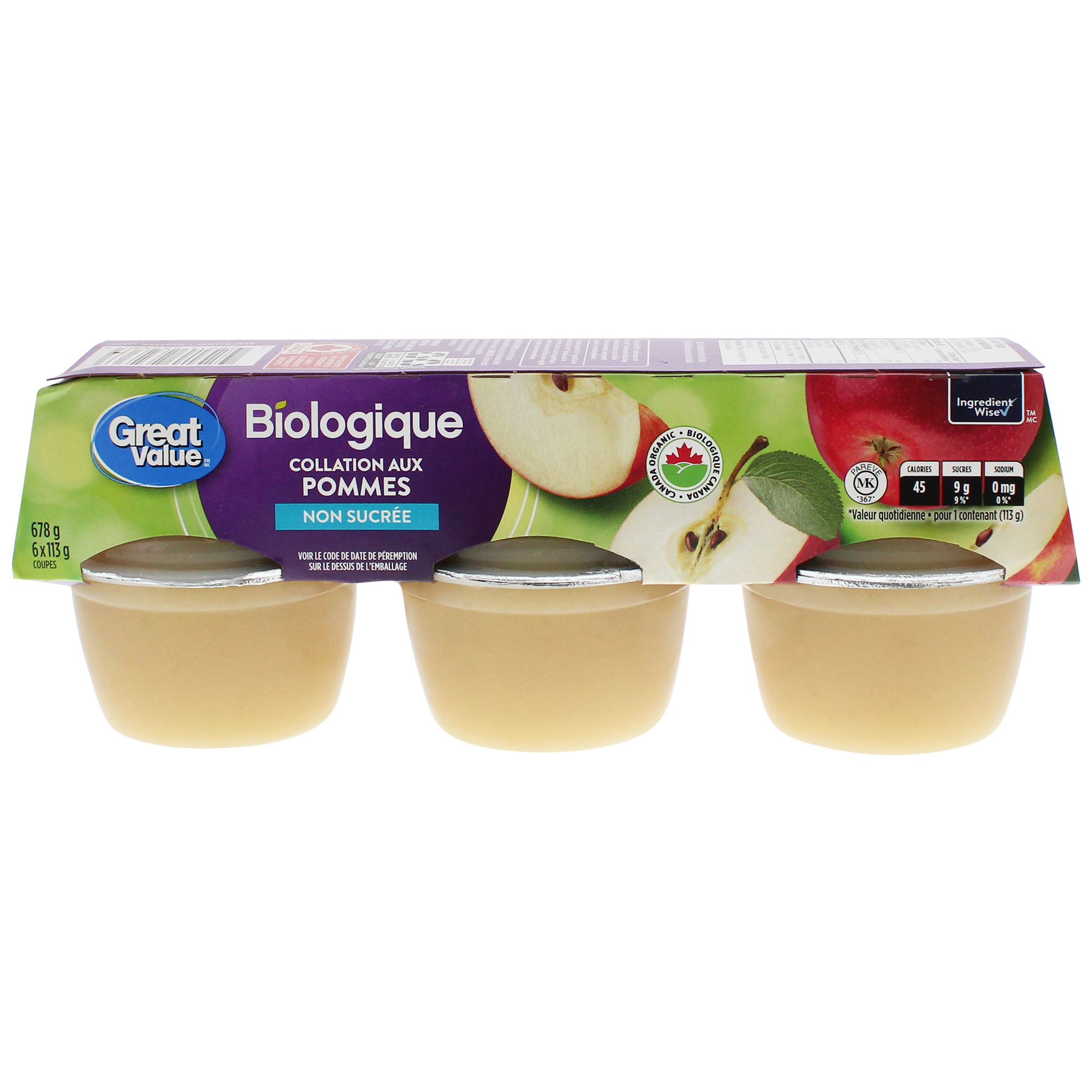 Great Value Collation aux Pommes Biologique Non Sucrée