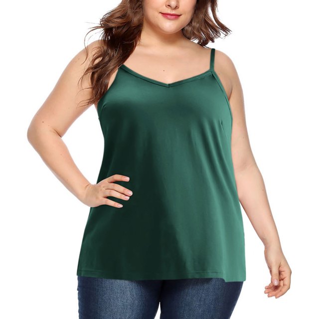 ohmzyzo Womens Plus Size Tank Tops V Neck Sleeveless Cami Adjustable Spaghetti Strap Camisole Summer Basic Tank Shirts