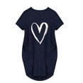 thumbnail image 4 of Pisexur Robe Maxi pour Femme Grande Taille Été Décontractée à Imprimé Cœur à Manches Courtes Col Rond Ample Unie Chemise de Nuit Plissée Robe de Sommeil Confortable avec Poches, 4 of 5