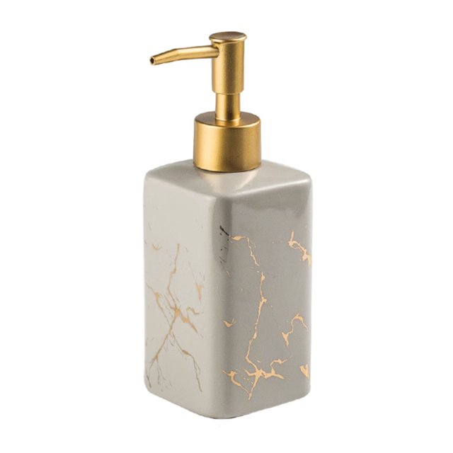 Qeeadeea Marble Soap Dispenser For Bathroom Kitchen, Hand Ceramic Soap Dispenser, Gold Soap Dispenser, Refillable Lotion Dispenser-Khaki-320ml/11.3oz