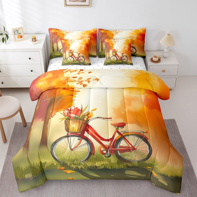YST Ensemble de Douillette 7 Pcs avec Draps, Format Simple – Décor Rustique de Ferme d'Automne, Feuilles d'Érable