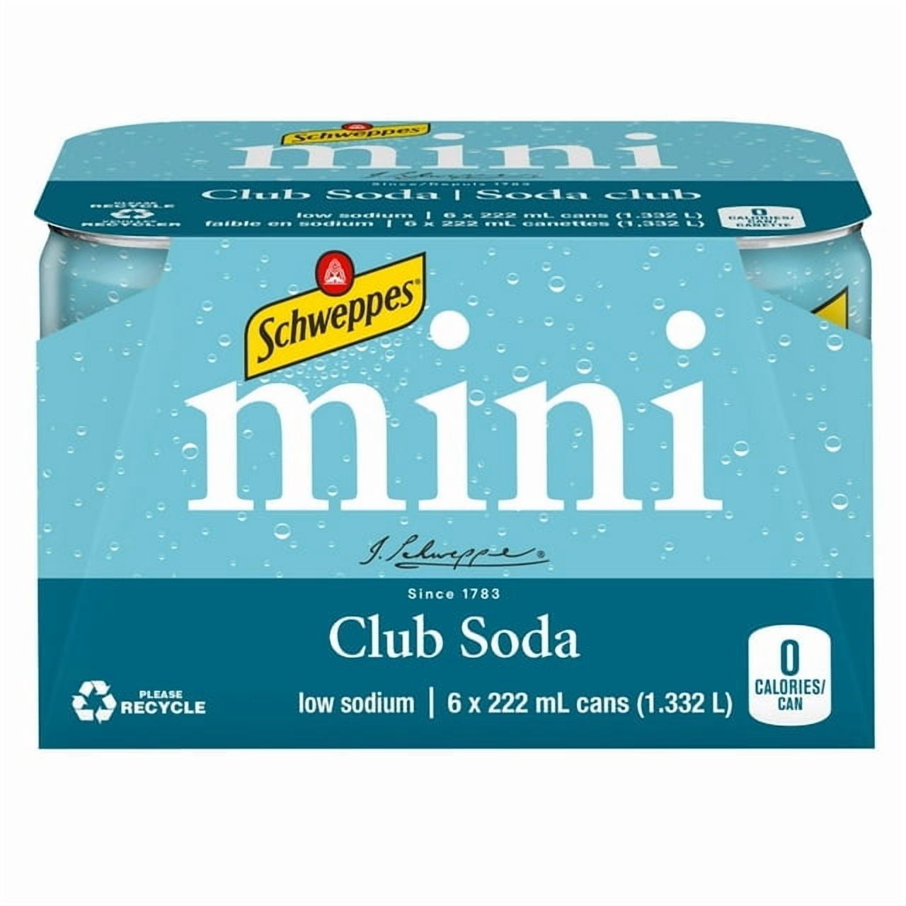 Schweppes Club Soda 6 x 222mL, Mini cans, 6x222mL