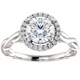 thumbnail image 1 of 1ct Diamant Halo Solitaire Vintage Bande Entrelacée Ronde Or Blanc 14k, 1 of 4