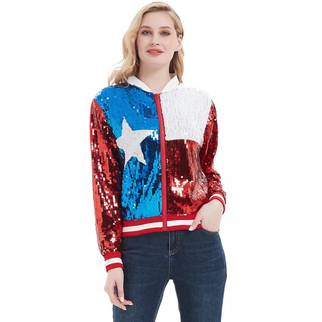 Veste à Paillettes pour Femmes à Manches Longues avec Fermeture Éclair Frontale et Poignets Côtelés