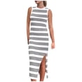 thumbnail image 1 of Pisexur Robes pour Femmes Mode Tricot Coton Lin Robes Respirantes Sans Manches Col Rond Robe Maxi Vintage à Rayures Fendue Robes Débardeur Été Décontracté Ajusté Élégant Robe Longue, 1 of 8