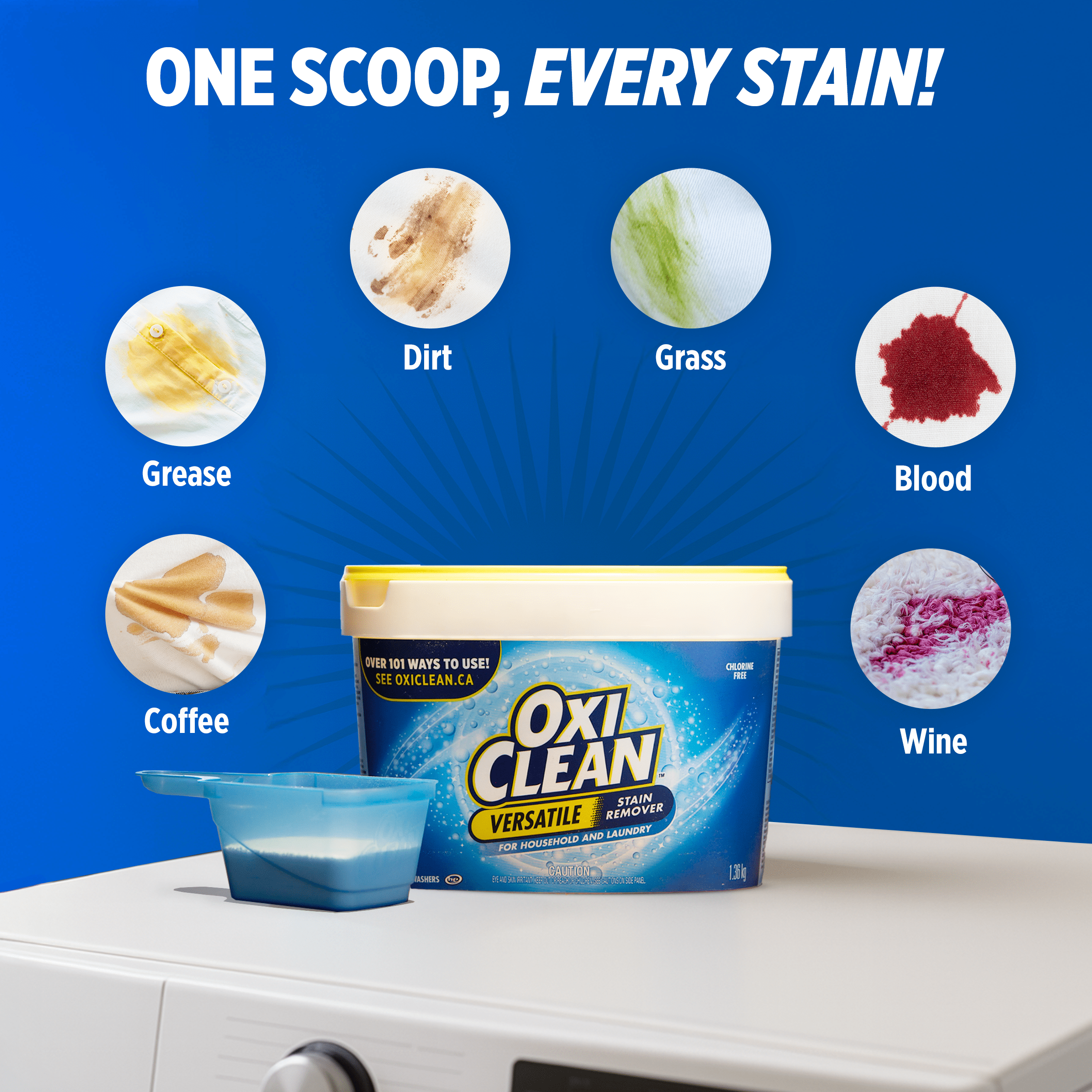OxiClean White Revive Enzyme Laundry Stain Remover Powder, Effective on Grease, Blood, Wine Stains and More - Colour Safe, Chlorine Bleach-Free, 1.28 kg