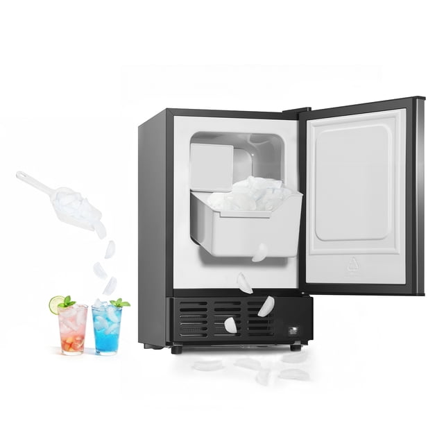 VEVOR 15" W Under Counter Ice Maker, 15 LBS/Day Crescent Ice Maker Built-in with 11LBS Storage Bin & Reversible Door, Freestanding Ice-Making Machine - No Drain Required
