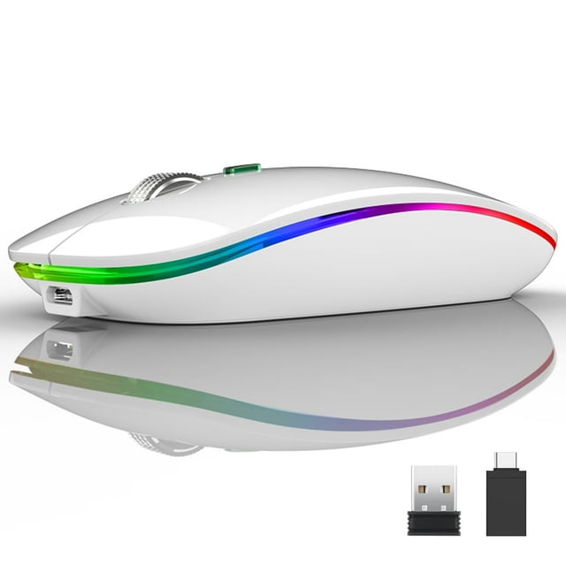 Wireless Bluetooth Mouse Rechargeable Silent Mouse Dual Mode (Bluetooth 5.1 + 2.4G) with Nano Receiver
