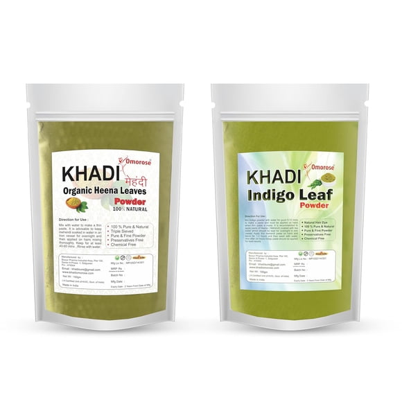 Khadi Omorose Indigo powder & Heena powder For Hair Natural Dye (100 Grams Each)