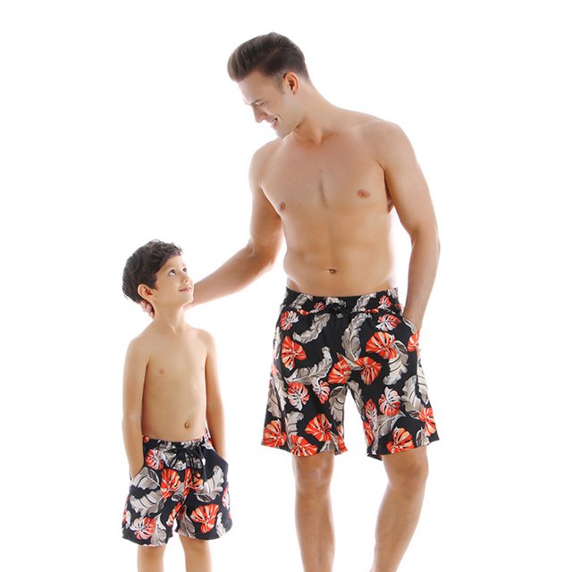 KYAIGUO Father Son Matching Swim Trunks Swimming Trunk Shorts Set with Elastic Waistband Daddy Son Bathing Suits