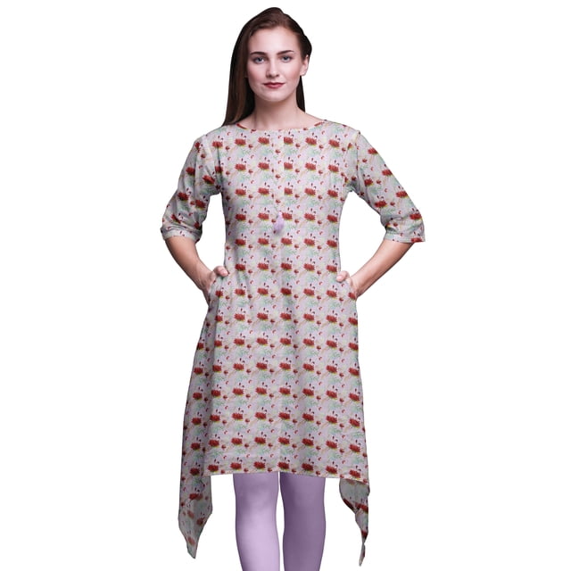 Bimba Hauts Imprimés Floraux Feuilles Violettes et Lotus pour Femmes Kurti Asymétrique Robe d'Été pour Filles Très Grand