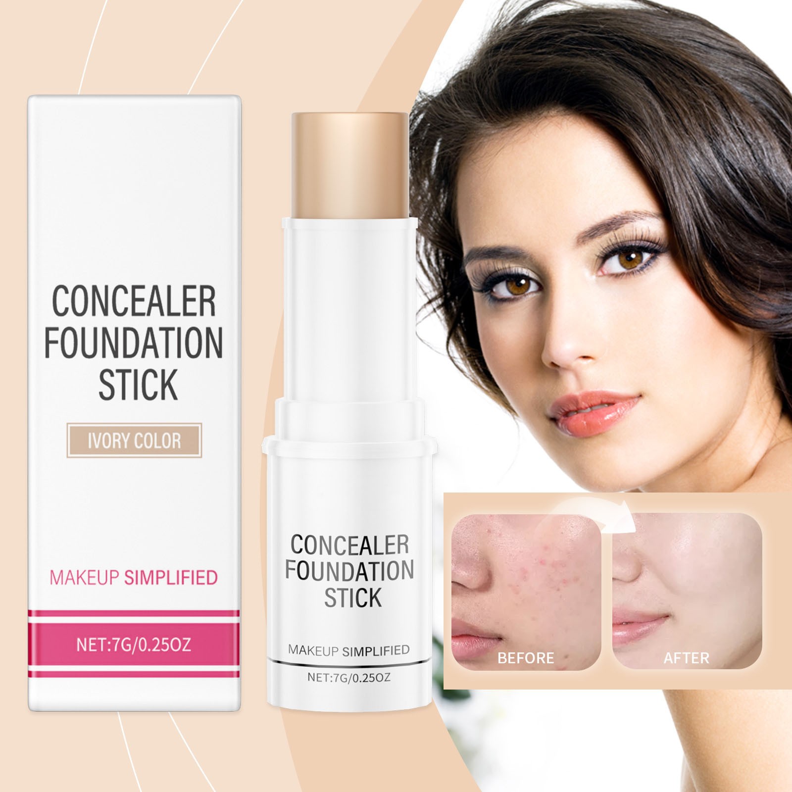 WIFKLSIIPG Concealer Foundation Make up Stick Ivory Color Concealer Foundation Make up Stick Portable Sweat Proof Light and Makeup