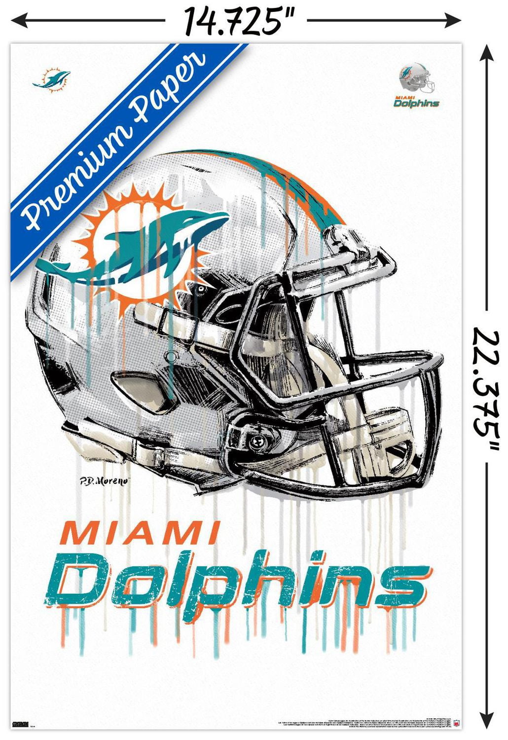 NFL Miami Dolphins - Drip Helmet 20 Wall Poster with Magnetic Frame