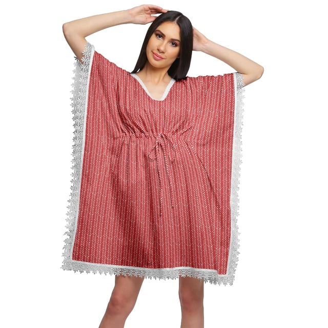 Moomaya Robe Courte de Caftan de Plage, Robe de Couverture Imprimée, Kaftan pour Femmes, Tenue de Plage, Couverture