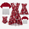 thumbnail image 1 of PatPat Family Matching Colorblock Polo Shirt and Floral Ruffle Hem Wrap Dress Sets, 1 of 5
