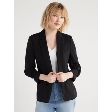 Scoop Blazer Décontracté Ultimate ScubaKnit pour Femmes et Grandes Tailles avec Manches Froncées, Tailles TP-TG
