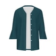 thumbnail image 5 of VKOYWKM 3/4 Length Sleeve Womens Tops Trendy Eyelet Embroidery Tees Button Down V Neck Pullover Tops Solid Color Ruffle Bell Sleeve Tunic Blouses, 5 of 5