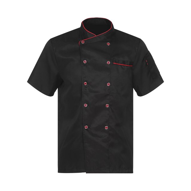 zdhoor Unisex Mens Womens Double-Breasted Chef Coat Cooks Jacket Chef Works Kitchen Cooking Uniform Black Short Sleeve 4XL